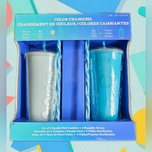 PARKER LANE Color Changing Double Wall Tumblers Set of 2 Glacier Sky/Sky Ocean